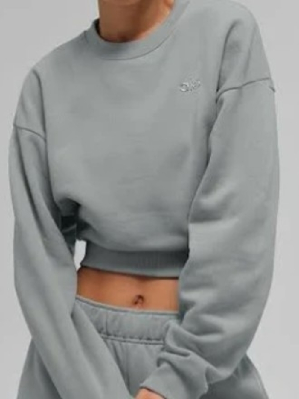 Alo Yoga NWOT Accolade Cropped Crewneck Pullover in Lunar Gray sz MEDIUM